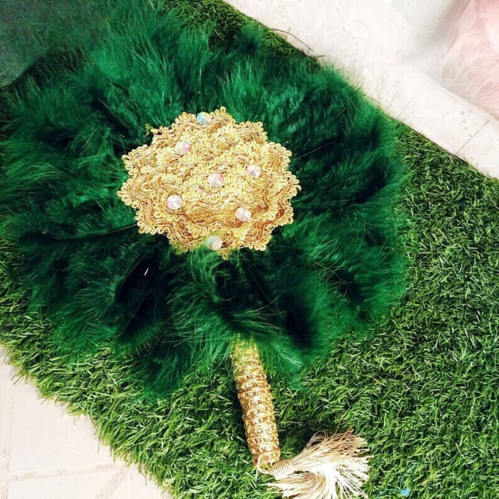 Gold Lace Feather Fan