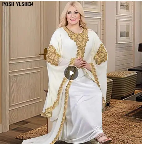 Gold Two-Piece Kaftan Abaya Set – Modest Luxury Dress