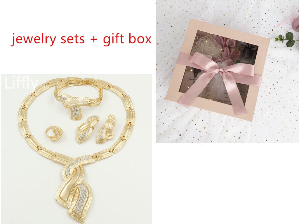 Dubai Gold Jewelry Crystal Necklace Hoop Earrings