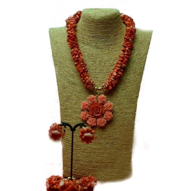 Coral Beads Jewelry Set Orange Layers