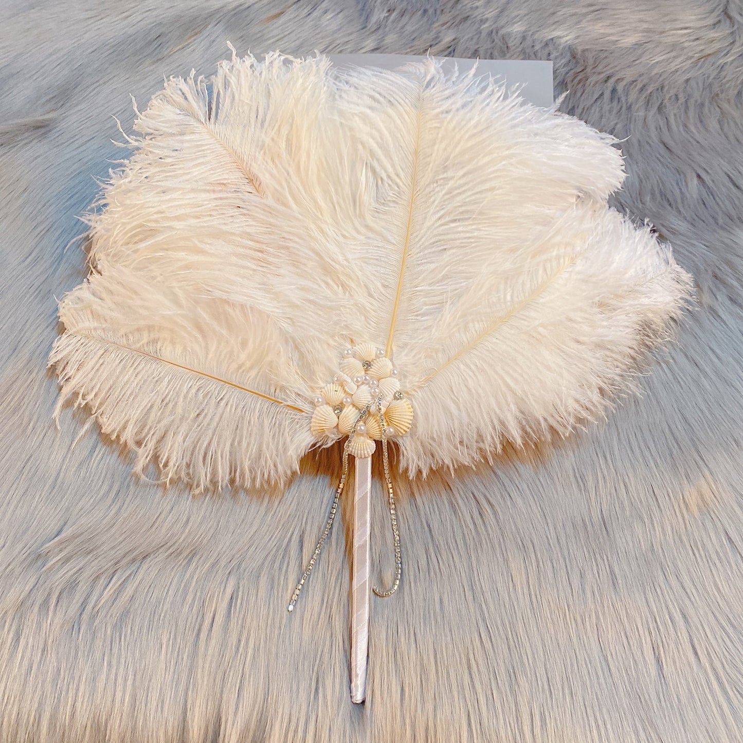 Ostrich Feather Fan With Pearl