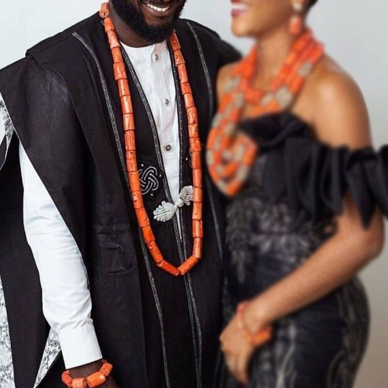 Jewelry Set Coral Men One Layer 100% Original Coral Beads Jewelry Set African Nigerian Necklace Set of Jewelry Wedding Necklace