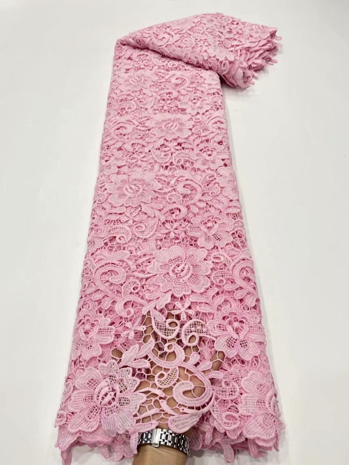 Dusty Pink Cord Guipure Lace Nigerian African Big Flower Asoebi Fabric For Wedding Dress Sewing Materials