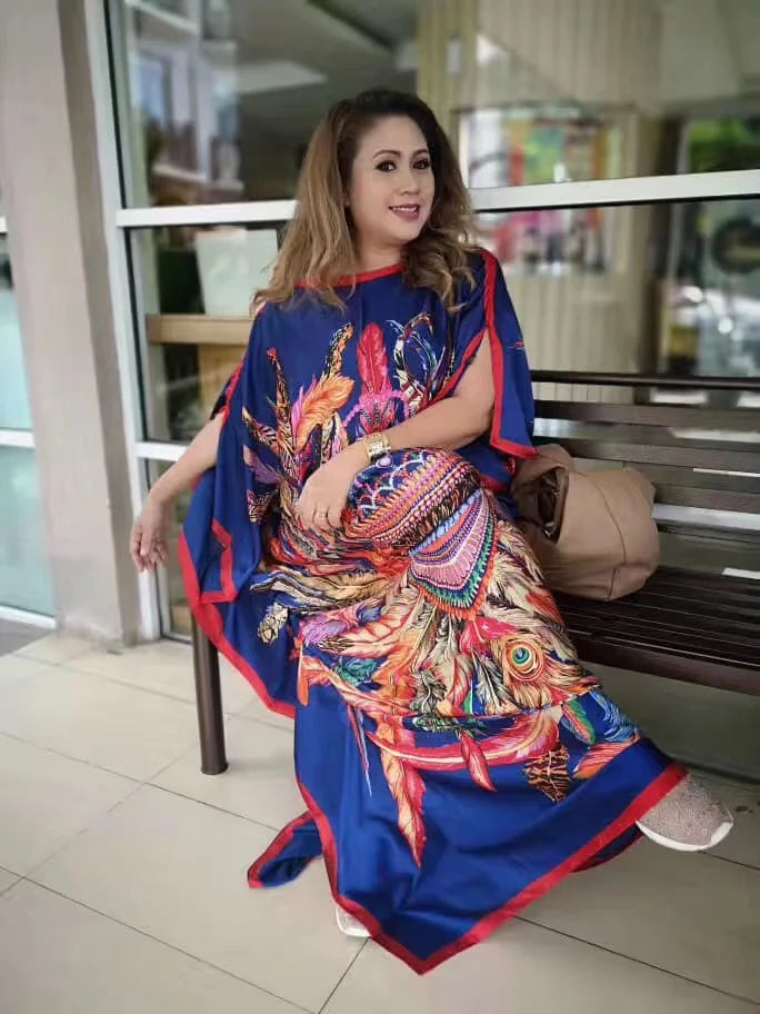 Traditional Print Holiday V-Neck Long Kaftan