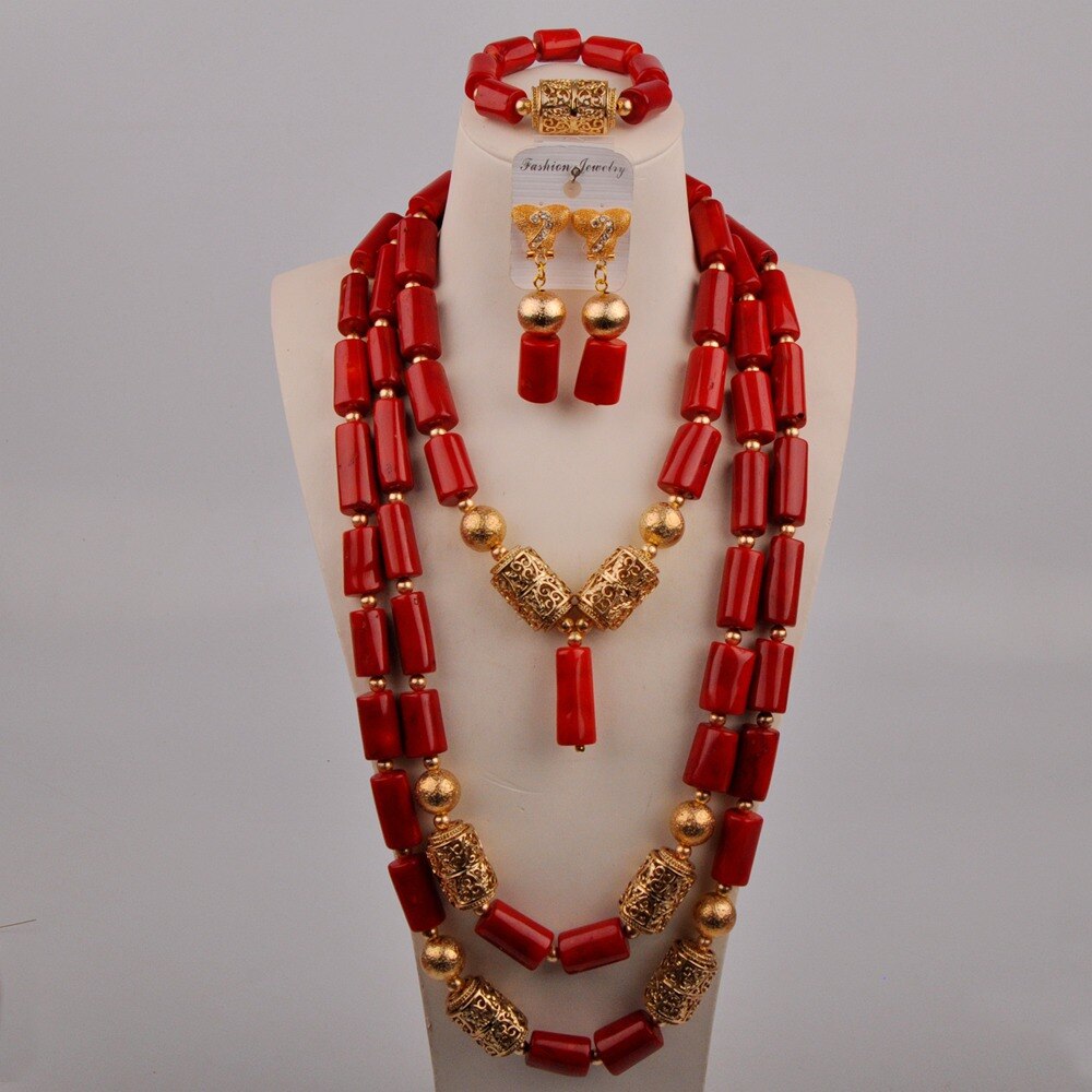 Red Coral Jewelry Set African Necklace Nigerian Beads Jewelry Sets Wedding Party Bridal Set