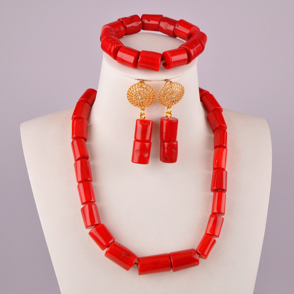 Nigeria Wedding Bridal Wedding Jewelry White Natural Coral Bead Necklace Jewelry African Wedding Banquet Jewelry Set AU-116