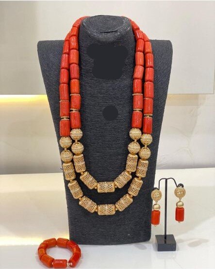 Nigeria Wedding Jewelry Handmade Original Coral African Beads Jewelry Set Gold Dubai Women Costume Jewelry Set Coral Party ABG8