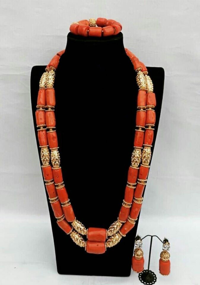Nigeria Wedding Jewelry Handmade Original Coral African Beads Jewelry Set Gold Dubai Women Costume Jewelry Set Coral Party ABG8
