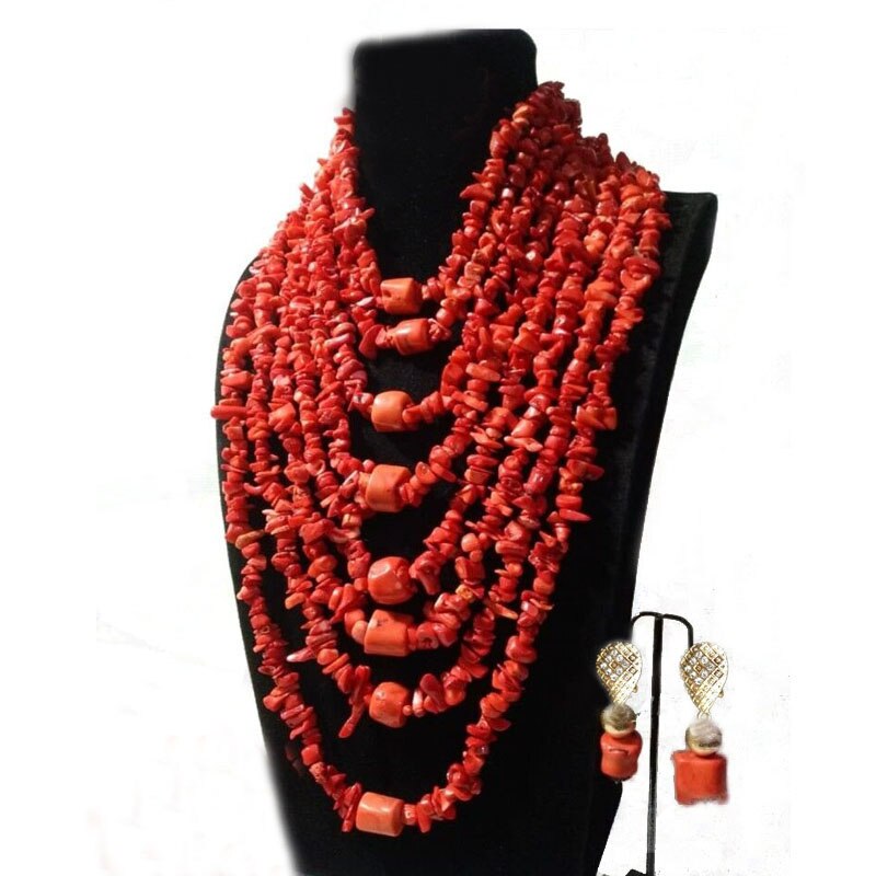 Coral Beads Jewelry Set Orange Layers