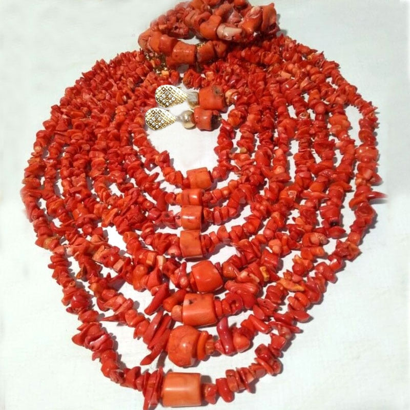Coral Beads Jewelry Set Orange Layers