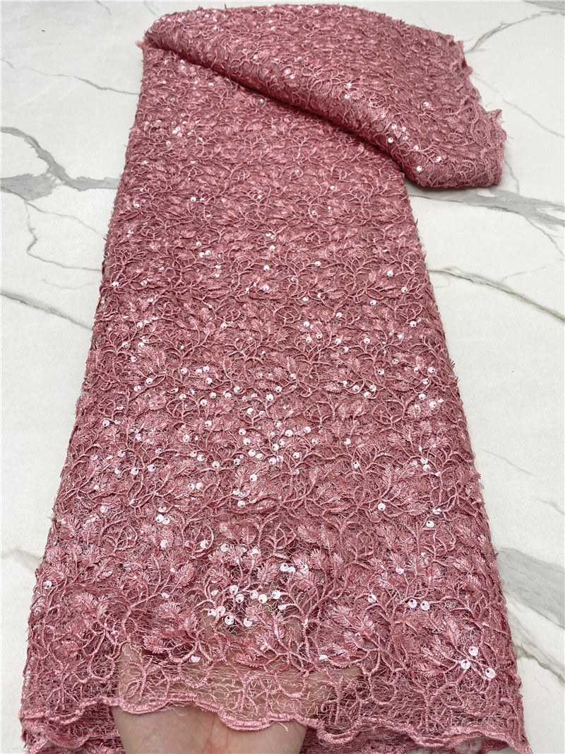 PGC White African Sequence Lace Fabric 5 Yards High Quality French Lace Fabric Nigerian Wedding Asoebi Dress Sewing YA4720B-11