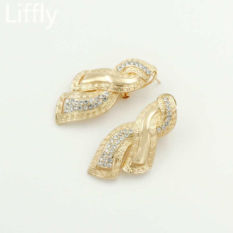 Dubai Gold Jewelry Crystal Necklace Hoop Earrings