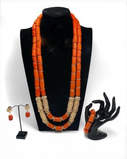 Nigeria Wedding Jewelry Handmade Original Coral African Beads Jewelry Set Gold Dubai Women Costume Jewelry Set Coral Party ABG8