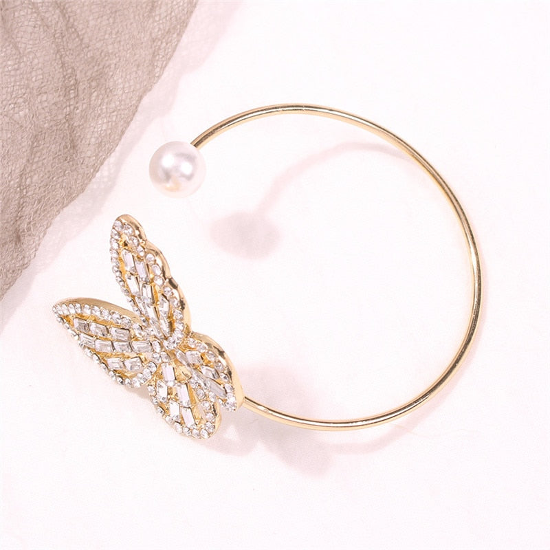 Fashion Rhinestone Big Butterfly Cuff Bracelet For Women Etrendy New Style Personality Bracelets & Bangles