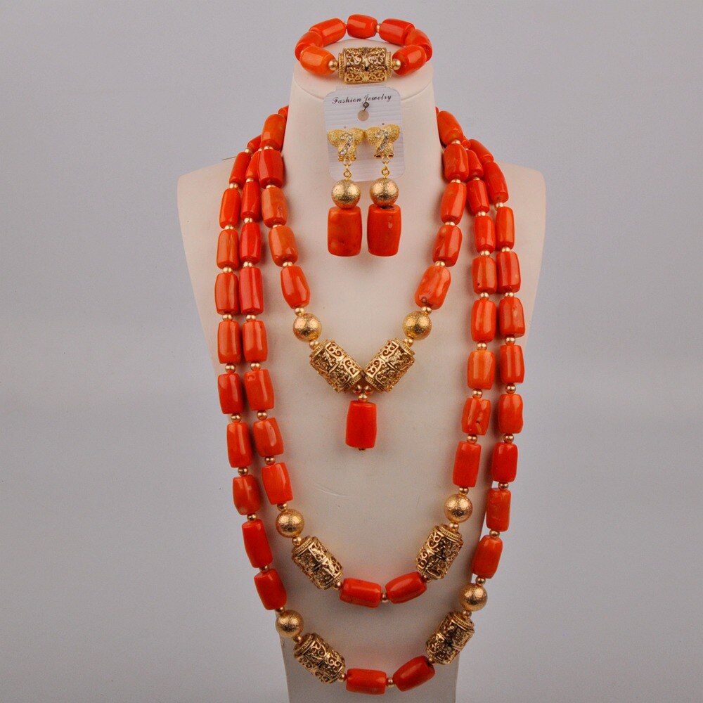 Red Coral Jewelry Set African Necklace Nigerian Beads Jewelry Sets Wedding Party Bridal Set