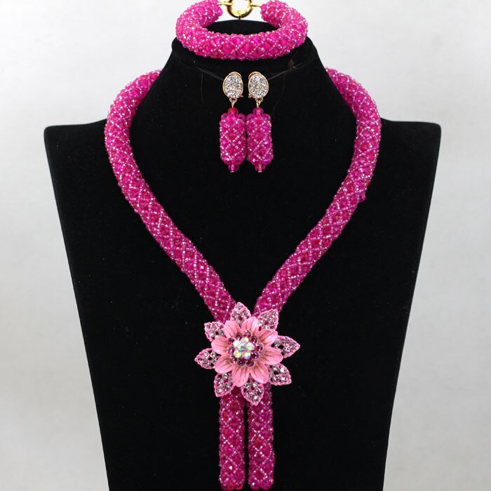 Nigerian African Party Jewelry Set Shinny White and Gold Crystal Rope Chain Necklace Set Women Birthday Gift Jewelry Set ABH467