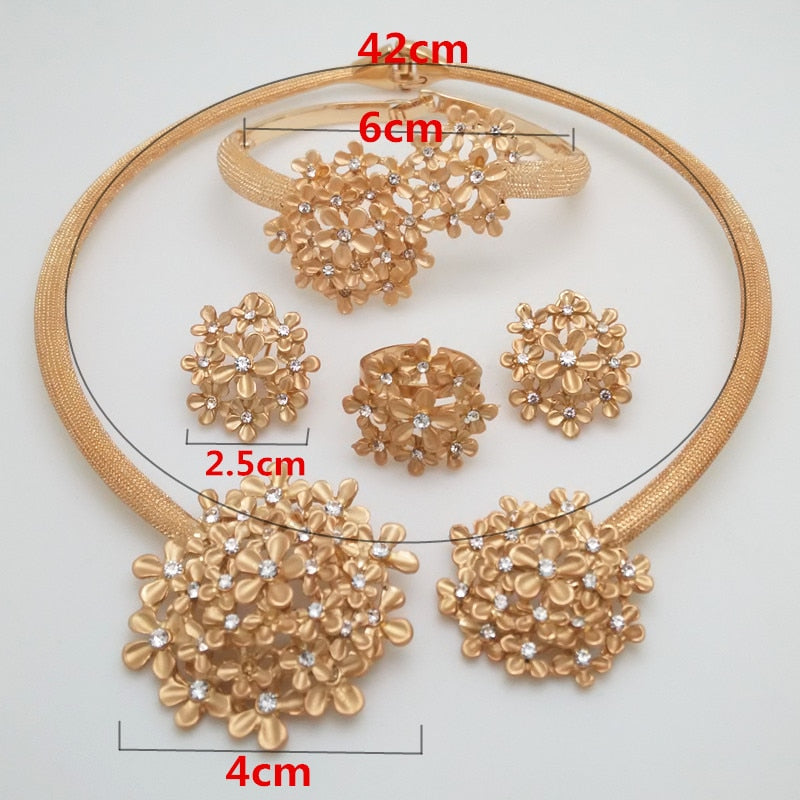 Kingdom Gold Color Jewelry Set Dubai Necklace Bracelet Earrings Ring Sets