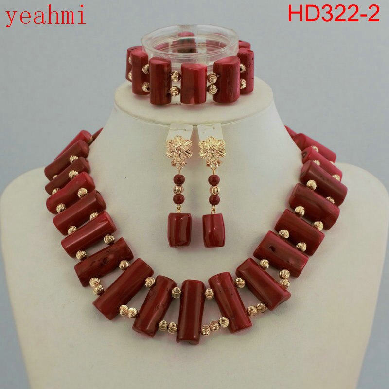 Wonderful Gold Color African Coral Beads Jewelry Set Nigerian Beads Necklace African Costume Jewelry Set HD322-1