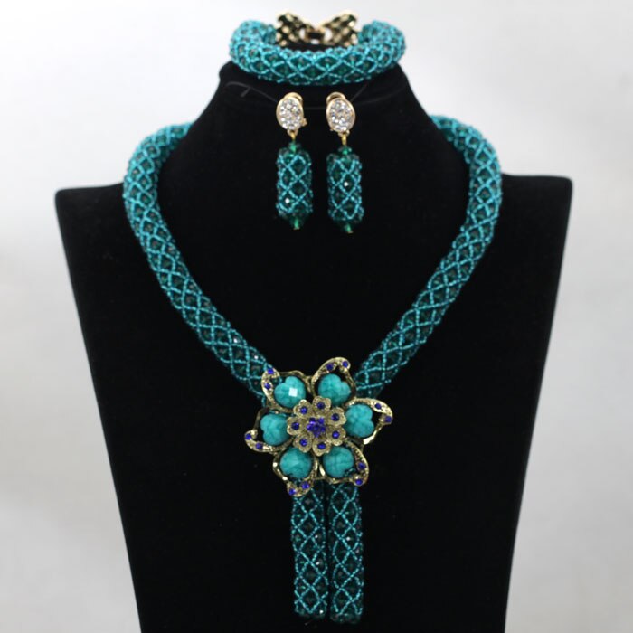 Nigerian African Party Jewelry Set Shinny White and Gold Crystal Rope Chain Necklace Set Women Birthday Gift Jewelry Set ABH467