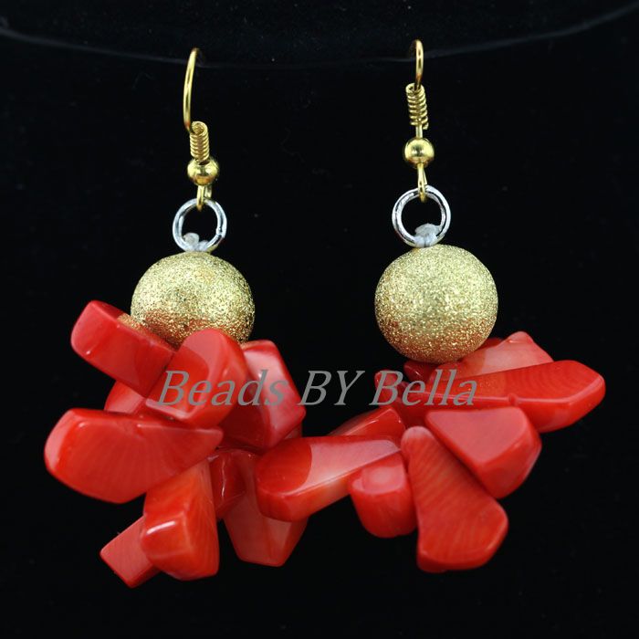 Natural Coral Beads Jewelry Set Necklace Earrings Bracelet Set
