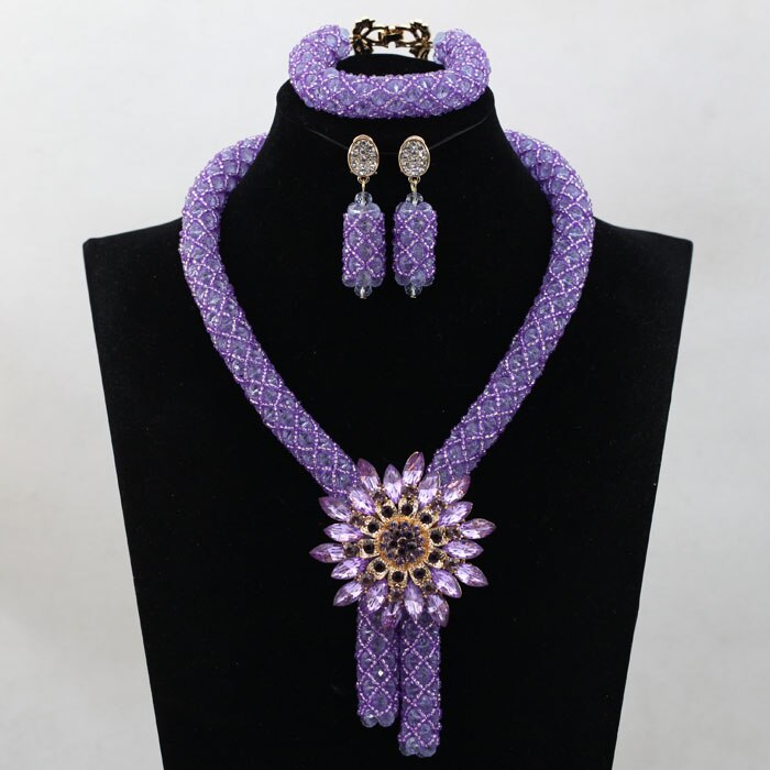 Nigerian African Party Jewelry Set Shinny White and Gold Crystal Rope Chain Necklace Set Women Birthday Gift Jewelry Set ABH467