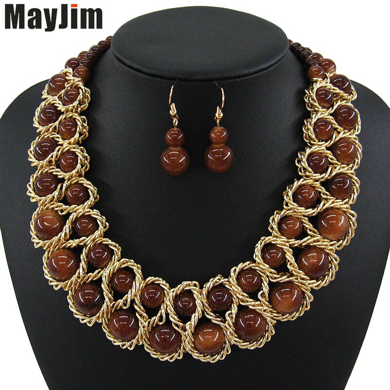 Handmade gold chain african crystal bead dubai jewelry sets