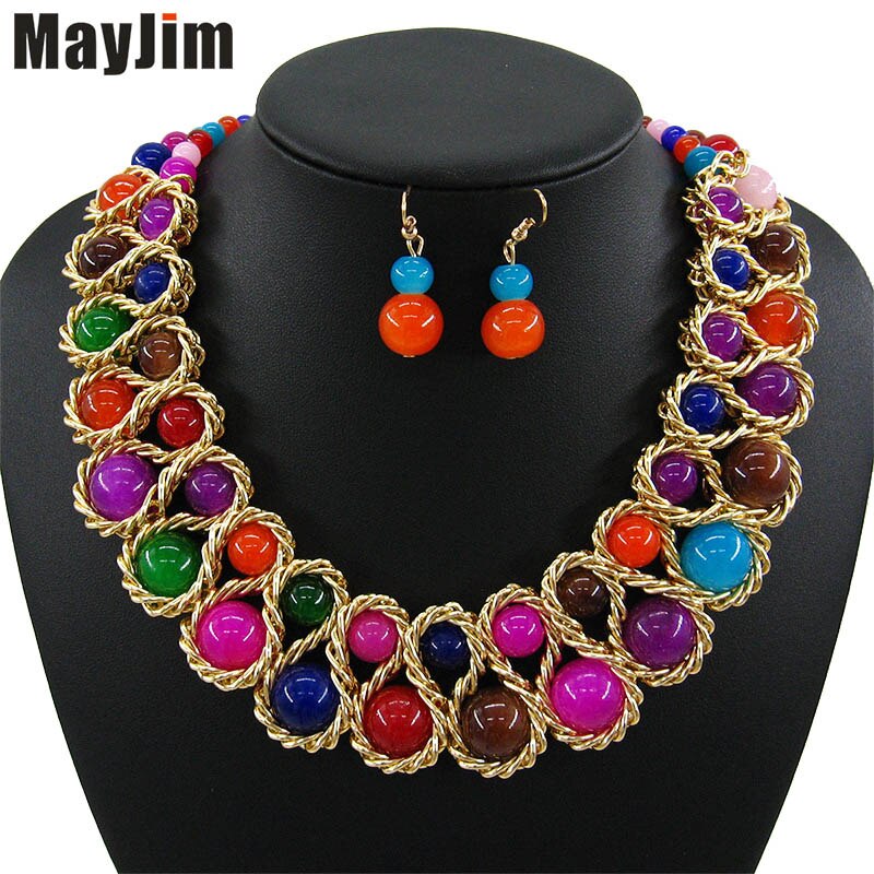 Handmade gold chain african crystal bead dubai jewelry sets