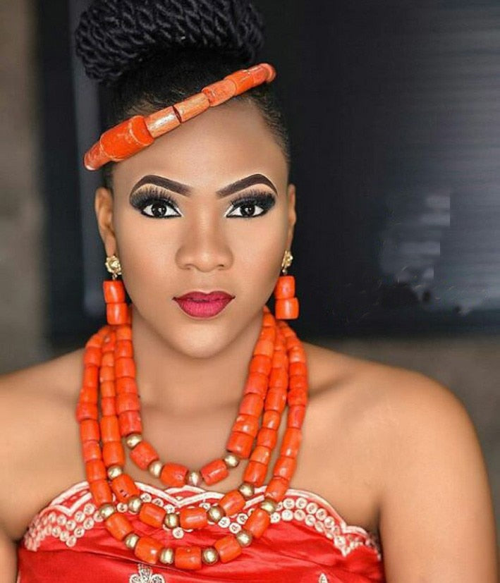 URORU African jewellery Set Nature Original Coral Beads Jewelry Set for women Fashion 2 Layers Nigerian Necklace for Wedding