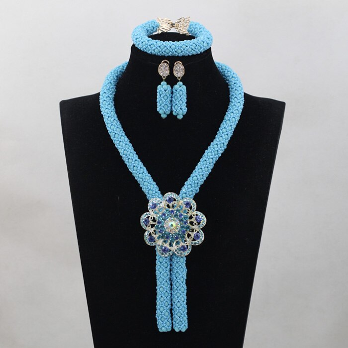 Nigerian African Party Jewelry Set Shinny White and Gold Crystal Rope Chain Necklace Set Women Birthday Gift Jewelry Set ABH467