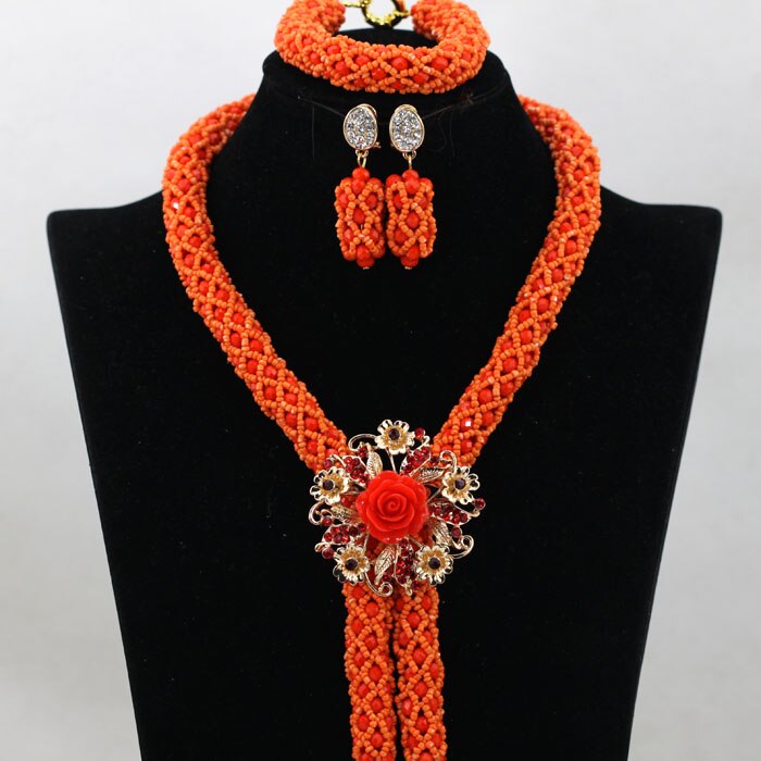 Nigerian African Party Jewelry Set Shinny White and Gold Crystal Rope Chain Necklace Set Women Birthday Gift Jewelry Set ABH467