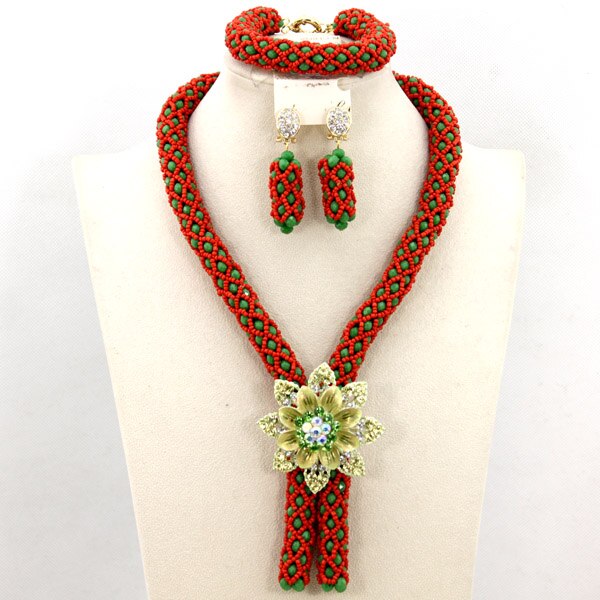 Nigerian African Party Jewelry Set Shinny White and Gold Crystal Rope Chain Necklace Set Women Birthday Gift Jewelry Set ABH467