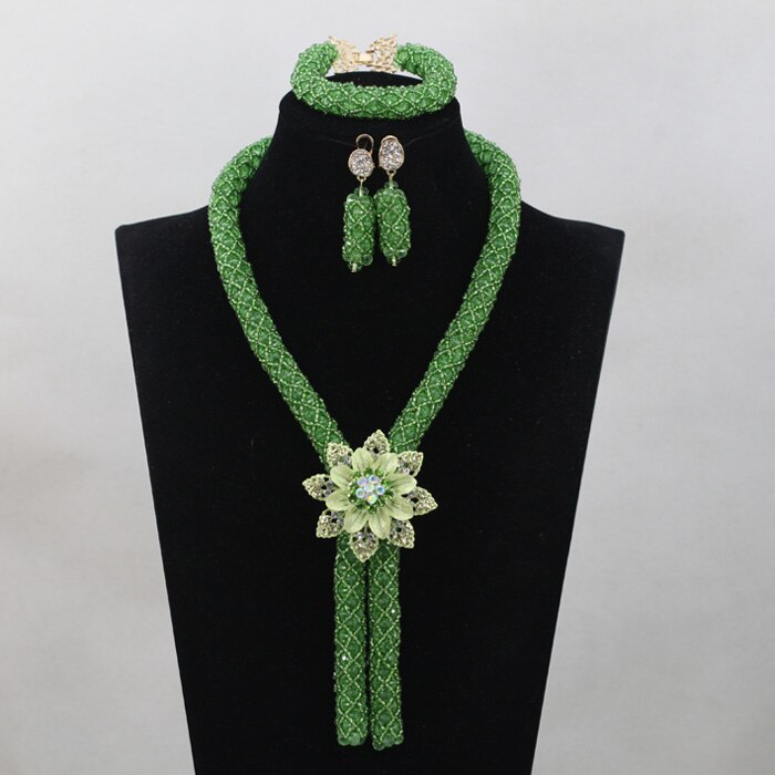 Nigerian African Party Jewelry Set Shinny White and Gold Crystal Rope Chain Necklace Set Women Birthday Gift Jewelry Set ABH467