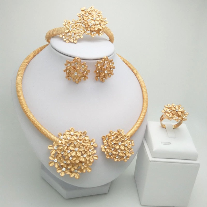 Kingdom Gold Color Jewelry Set Dubai Necklace Bracelet Earrings Ring Sets