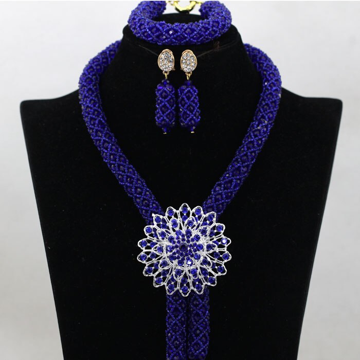 Nigerian African Party Jewelry Set Shinny White and Gold Crystal Rope Chain Necklace Set Women Birthday Gift Jewelry Set ABH467