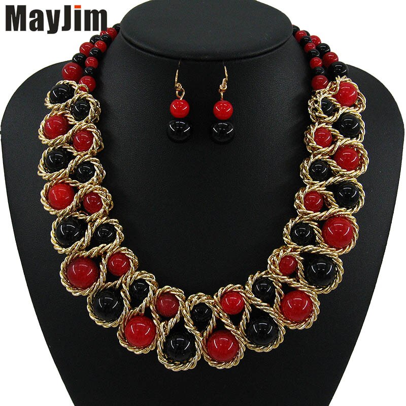 Handmade gold chain african crystal bead dubai jewelry sets