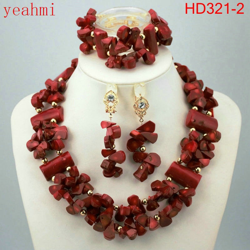 Wonderful Gold Color African Coral Beads Jewelry Set Nigerian Beads Necklace African Costume Jewelry Set HD322-1