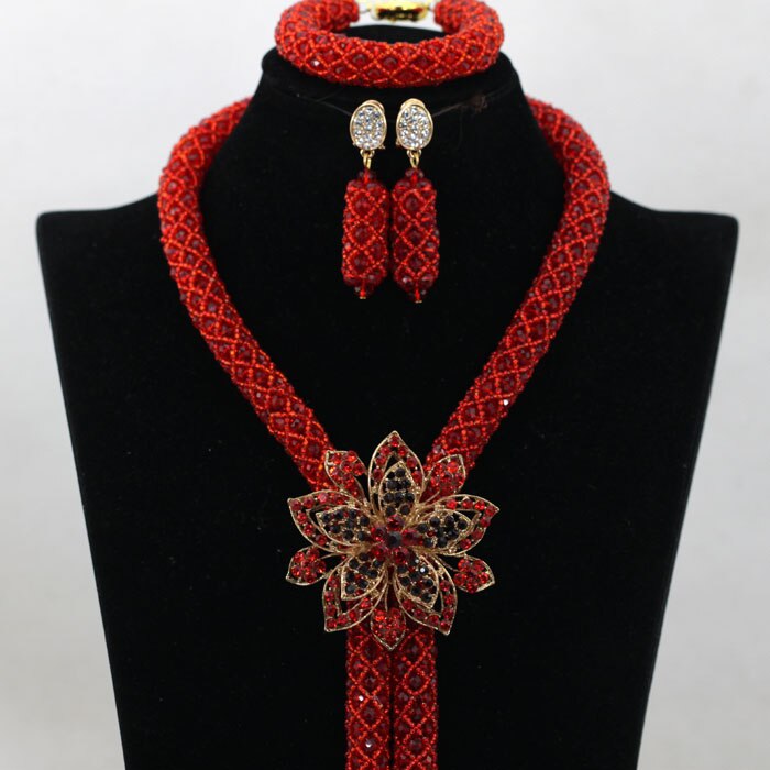 Nigerian African Party Jewelry Set Shinny White and Gold Crystal Rope Chain Necklace Set Women Birthday Gift Jewelry Set ABH467