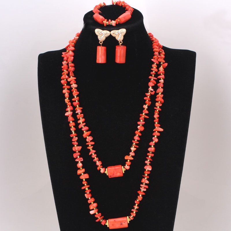 Coral Beads Necklace Jewelry Set