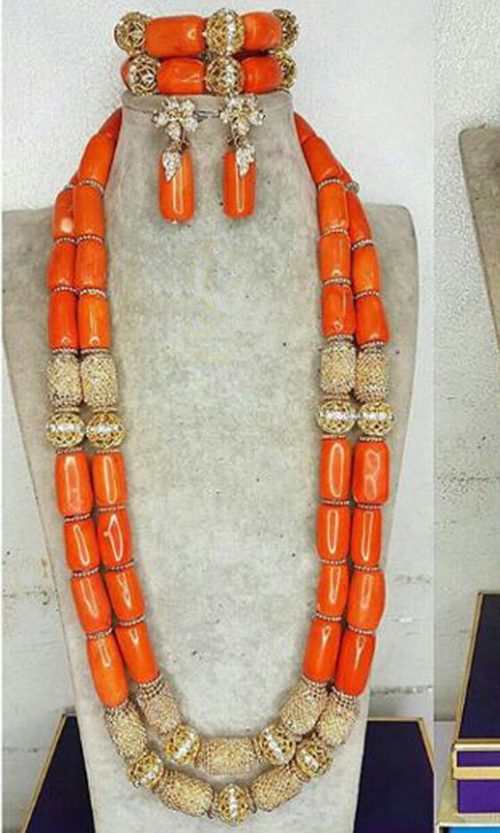 Nigeria Wedding Jewelry Handmade Original Coral African Beads Jewelry Set Gold Dubai Women Costume Jewelry Set Coral Party ABG8