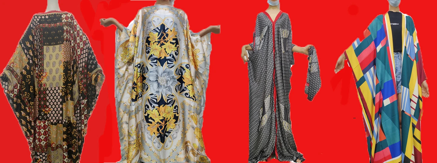 Traditional Print Holiday V-Neck Long Kaftan