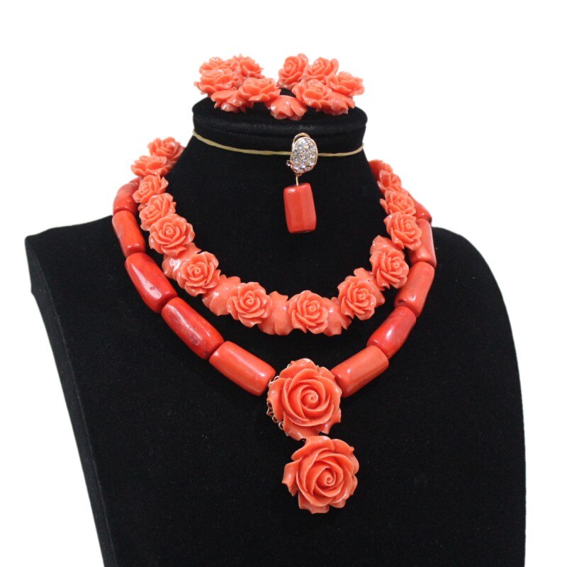 DUDO Original Coral Flowers 2 Layers Nigerian Women Wedding Jewelry Set Traditional Bridal Design Necklace Bracelet Earrings