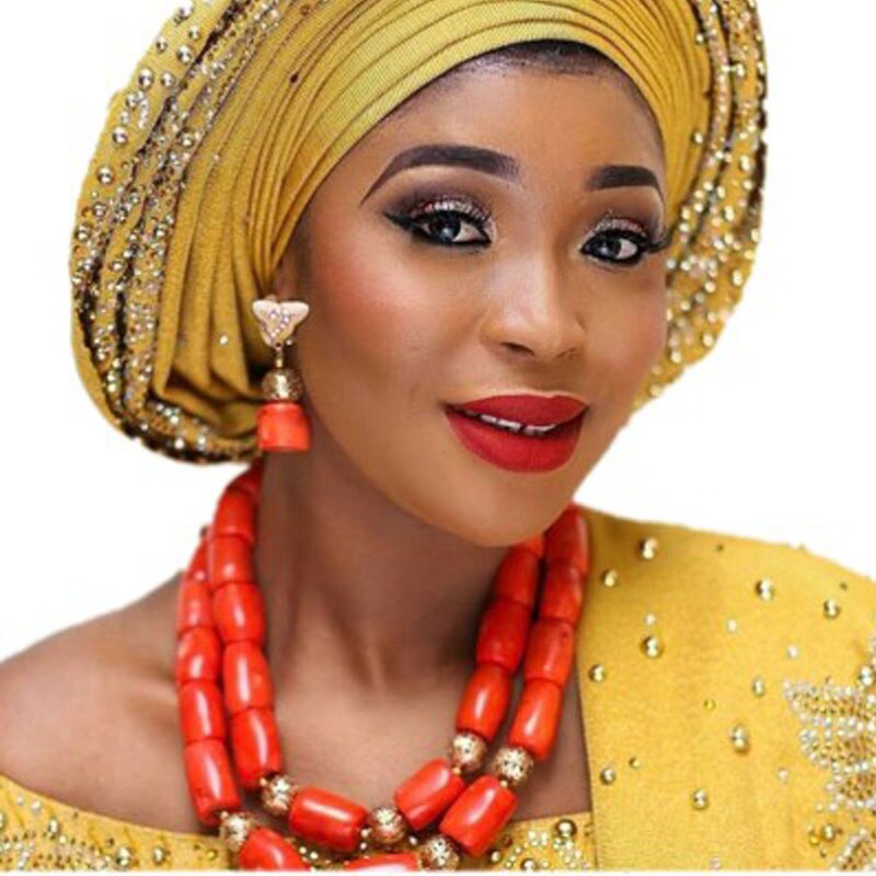 Dudo African Coral Beads Jewelry Set One Layer With Big Balls In the Middle Necklace+ Bracelet+Earrings Accessories Traditional