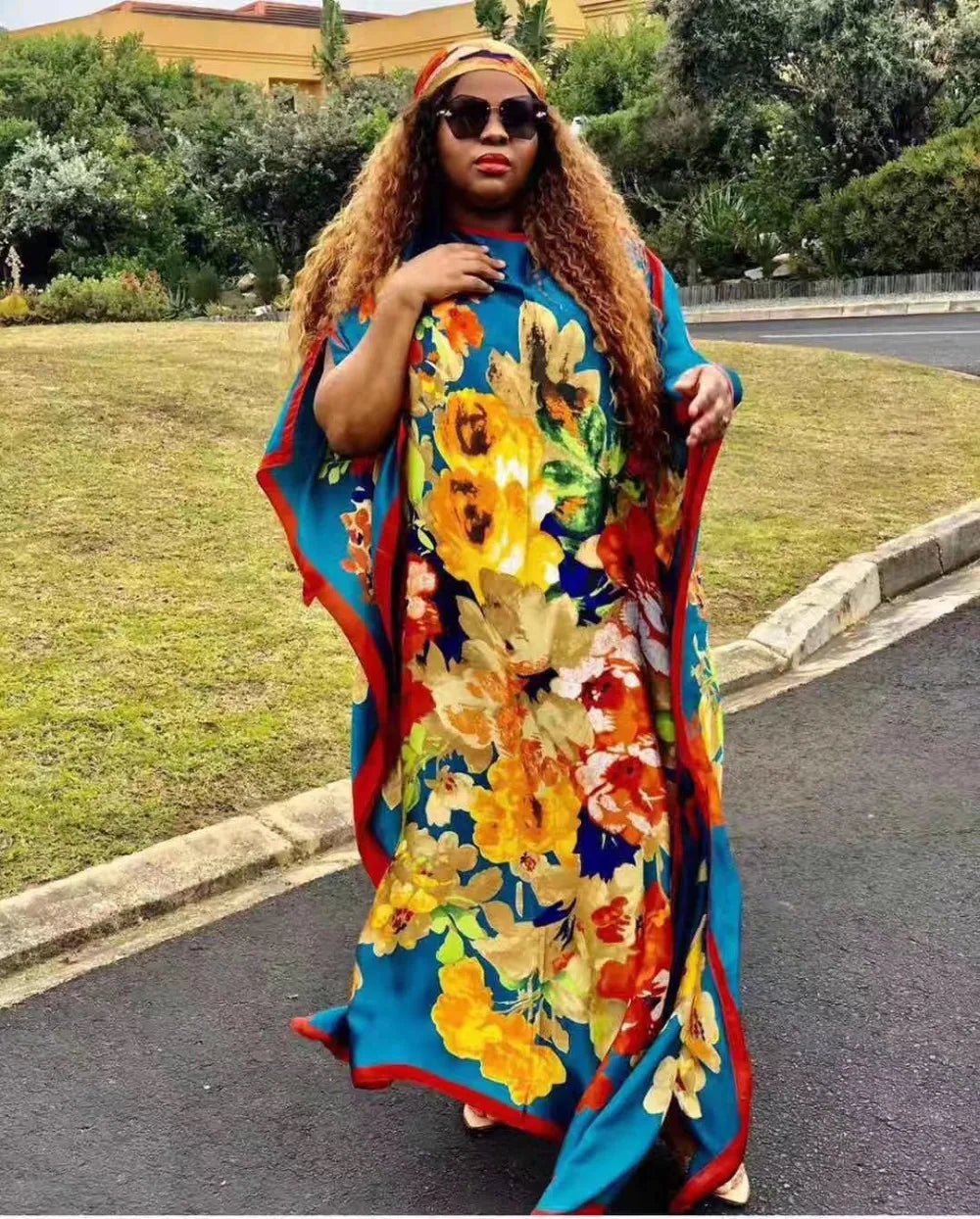 Traditional Print Holiday V-Neck Long Kaftan
