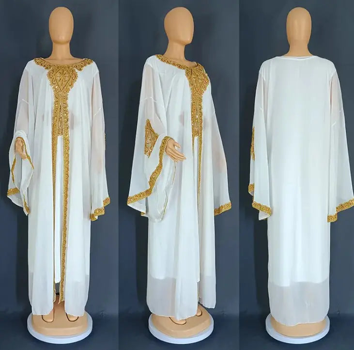Gold Two-Piece Kaftan Abaya Set – Modest Luxury Dress