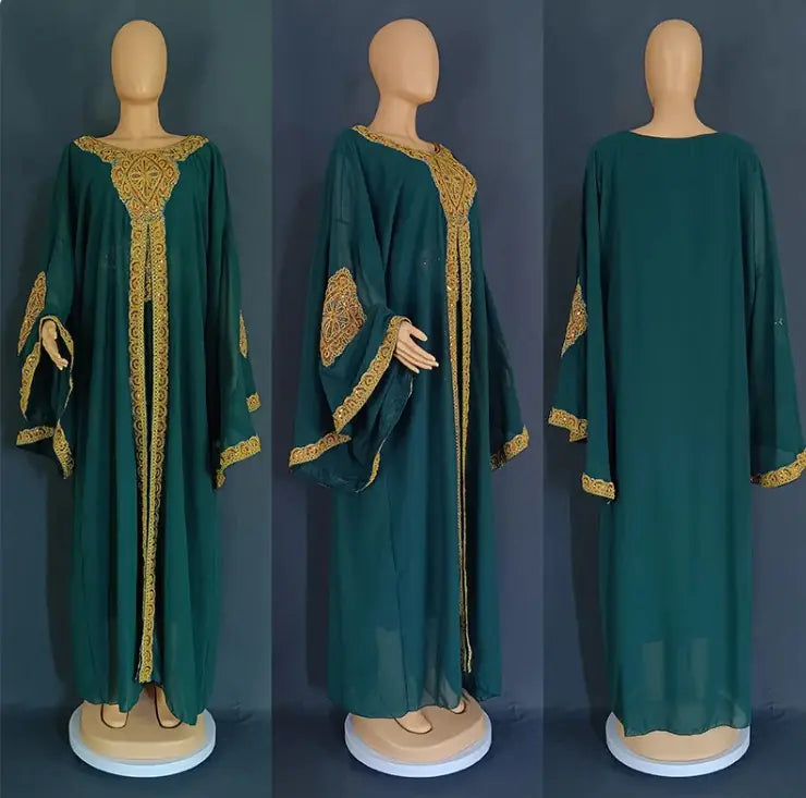 Gold Two-Piece Kaftan Abaya Set – Modest Luxury Dress