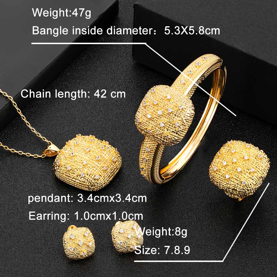 Zlxgirl brand African Nigerian Gold chain pendant earring bracelet ring four pc jewelry set Dubai gold bridal bijoux set couple