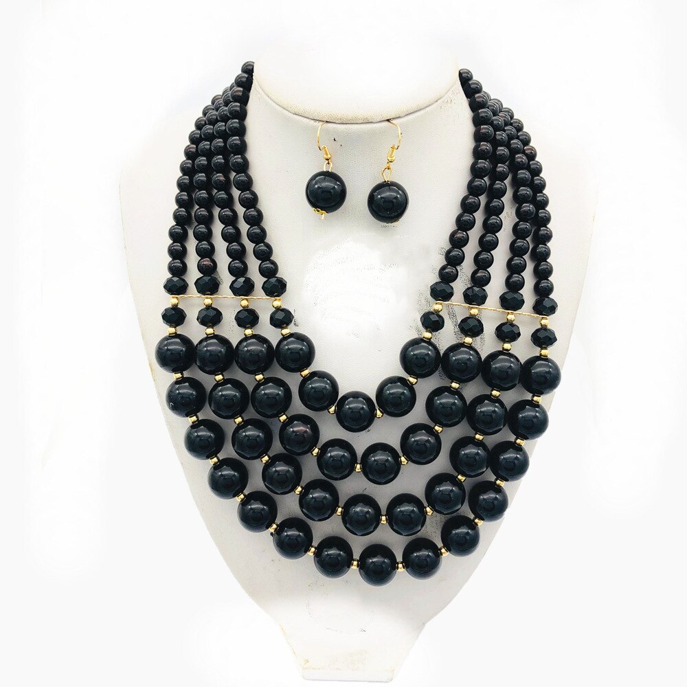 Multi Layer Beads Statement Women Necklace Earrings Sets Handmade Bohemian Bridal Wedding Party Accessories African Jewelry Bibs