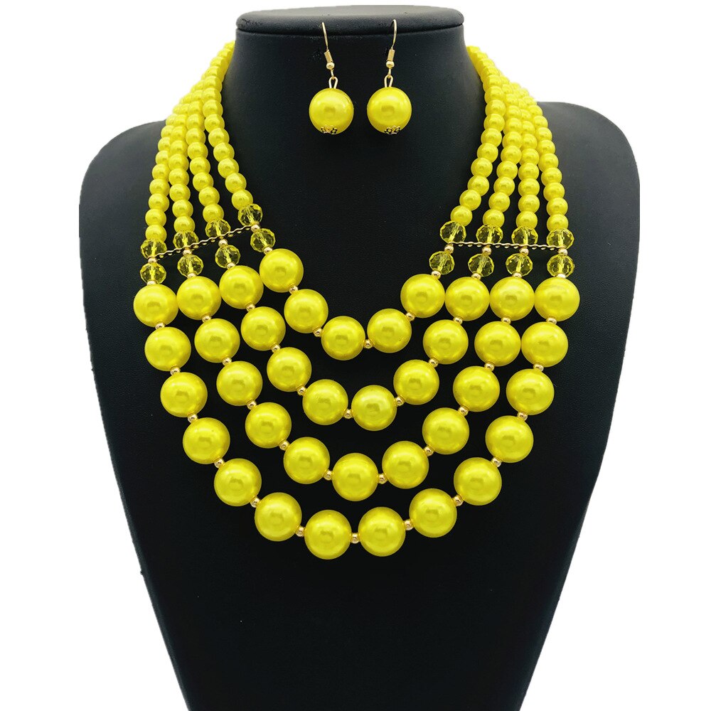 Multi Layer Beads Statement Women Necklace Earrings Sets Handmade Bohemian Bridal Wedding Party Accessories African Jewelry Bibs