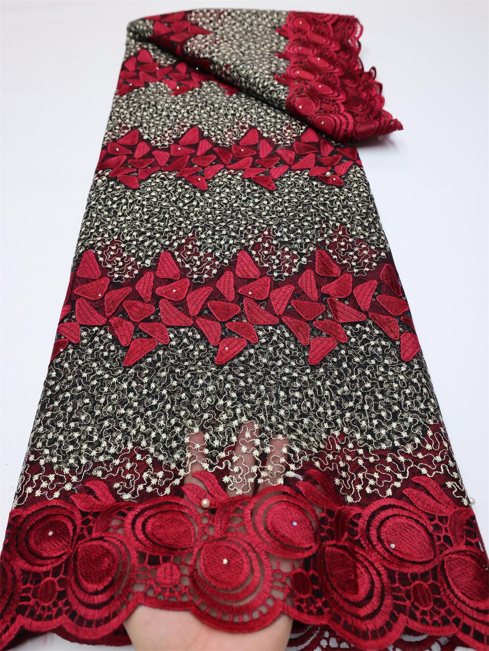 NI.AI Latest Embroidery African Lace Fabric 5 Yards High Quality Nigerian Women Wedding Asoebi French Tulle For Wedding LY770