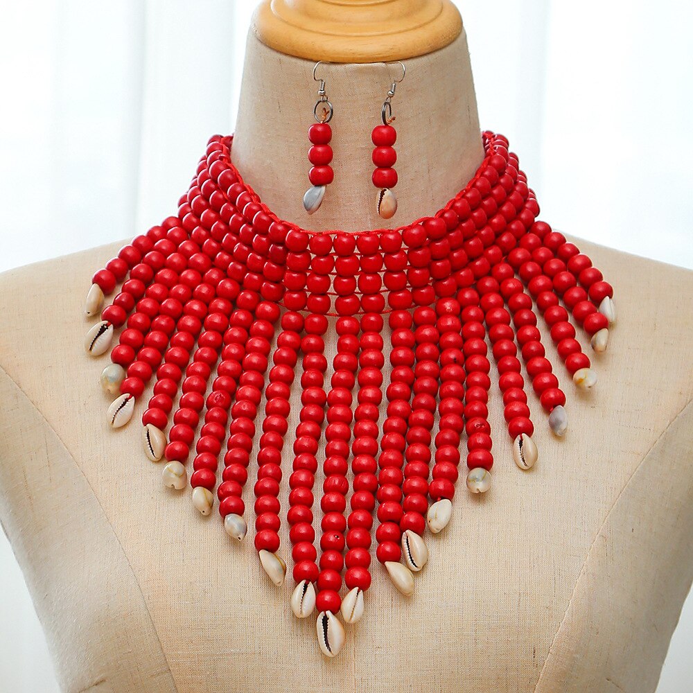 Multi Layer Beads Statement Women Necklace Earrings Sets Handmade Bohemian Bridal Wedding Party Accessories African Jewelry Bibs